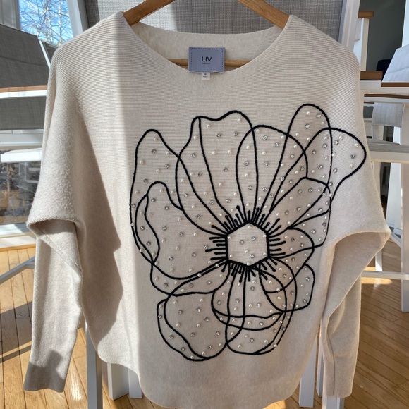Milano Sweaters - LIV Milano Cream Sweater with Black Floral Design